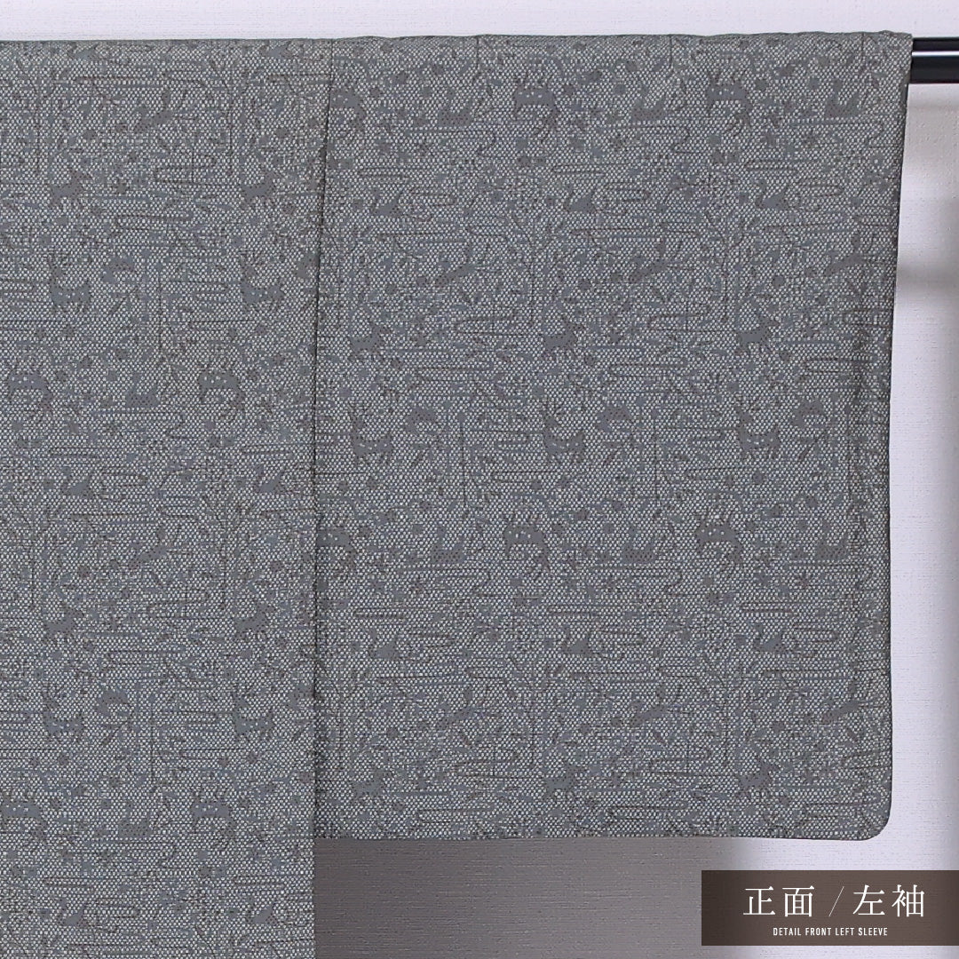 小紋 袷 身丈160cm 裄丈62cm 正絹 Bランク インフォーマル 広衿 Lサイズ 創作柄 グレー系 RP 1221-11811