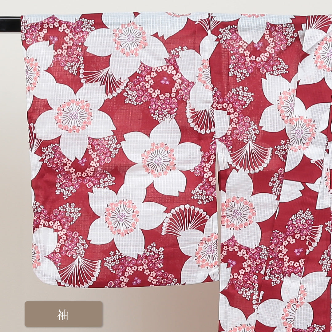 新品 浴衣 身丈163cm 裄丈67cm 木綿 洗える着物 桜 Nランク 1218-00035
