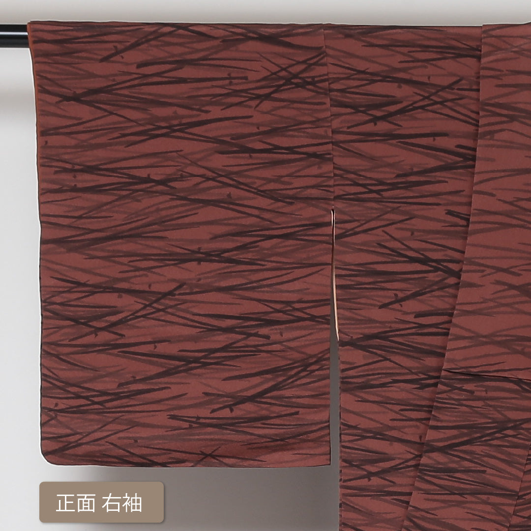 小紋 袷 身丈155cm 裄丈63cm 正絹 Sランク インフォーマル 広衿 Mサイズ 創作柄 茶系 RP 1221-01591