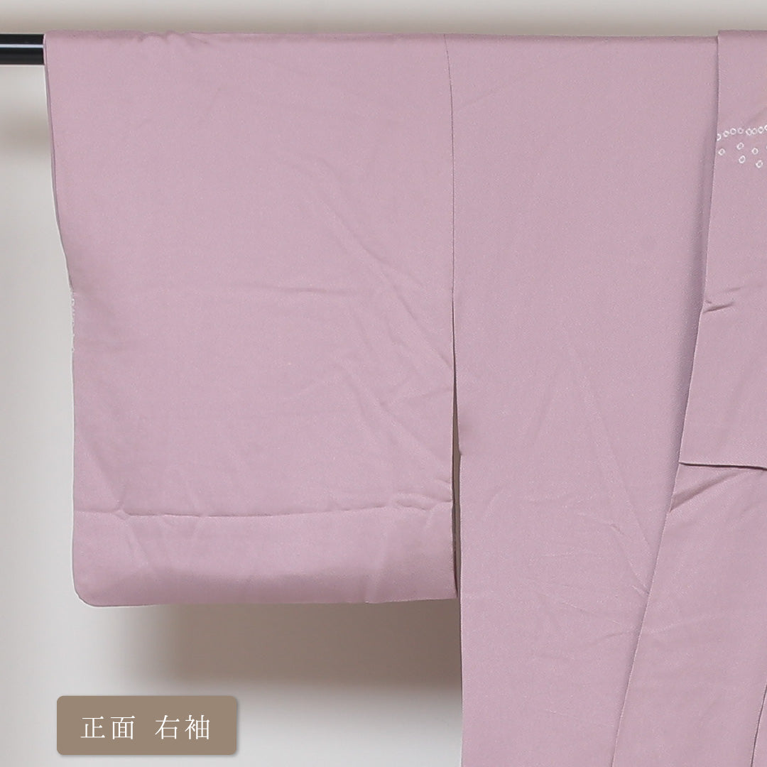 訪問着 袷 身丈165cm 裄丈64cm 正絹 Aランク セミフォーマル 広衿 XLサイズ 絞り 汕頭刺繍 雪輪 牡丹 ピンク系 PO 1217-04316