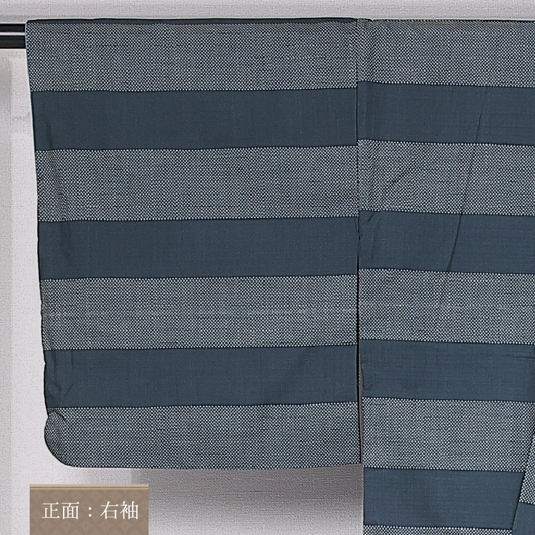 紬 身丈153cm 裄丈63cm S 正絹 Aランク 袷 バチ衿 紬 縞 1216-10916
