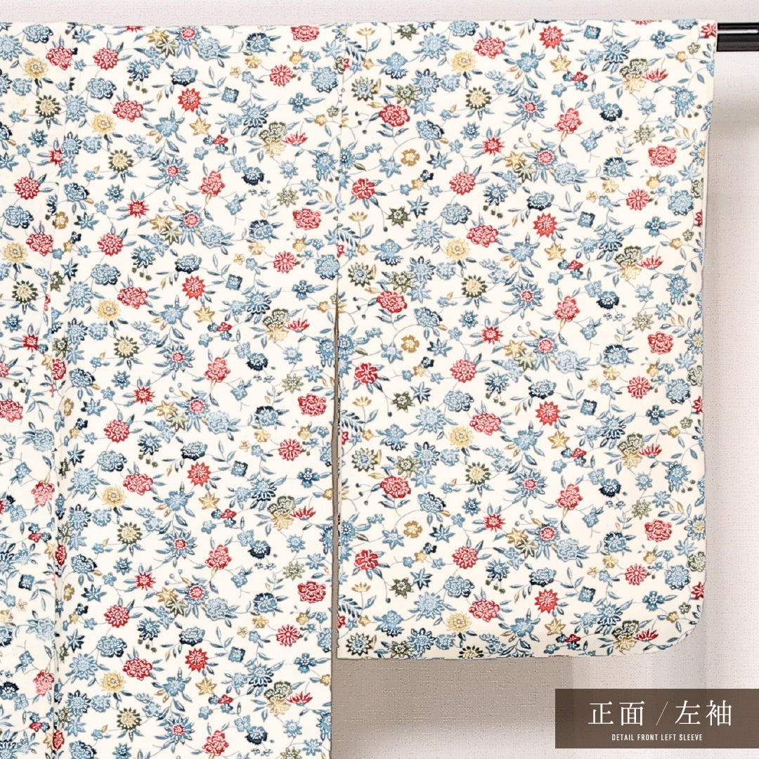 小紋 袷 身丈159cm 裄丈64cm 正絹 Aランク インフォーマル 広衿 Mサイズ 花柄 白系 HP 1221-13391