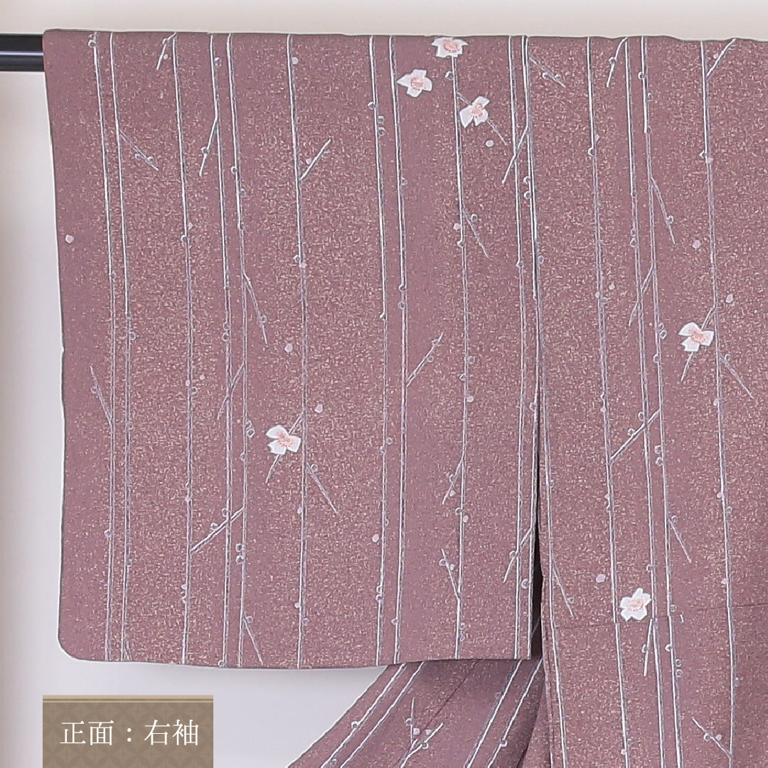 小紋 袷 身丈154cm 裄丈62cm 正絹 Sランク インフォーマル 広衿 Sサイズ 桜 紫系 RP 1221-02057