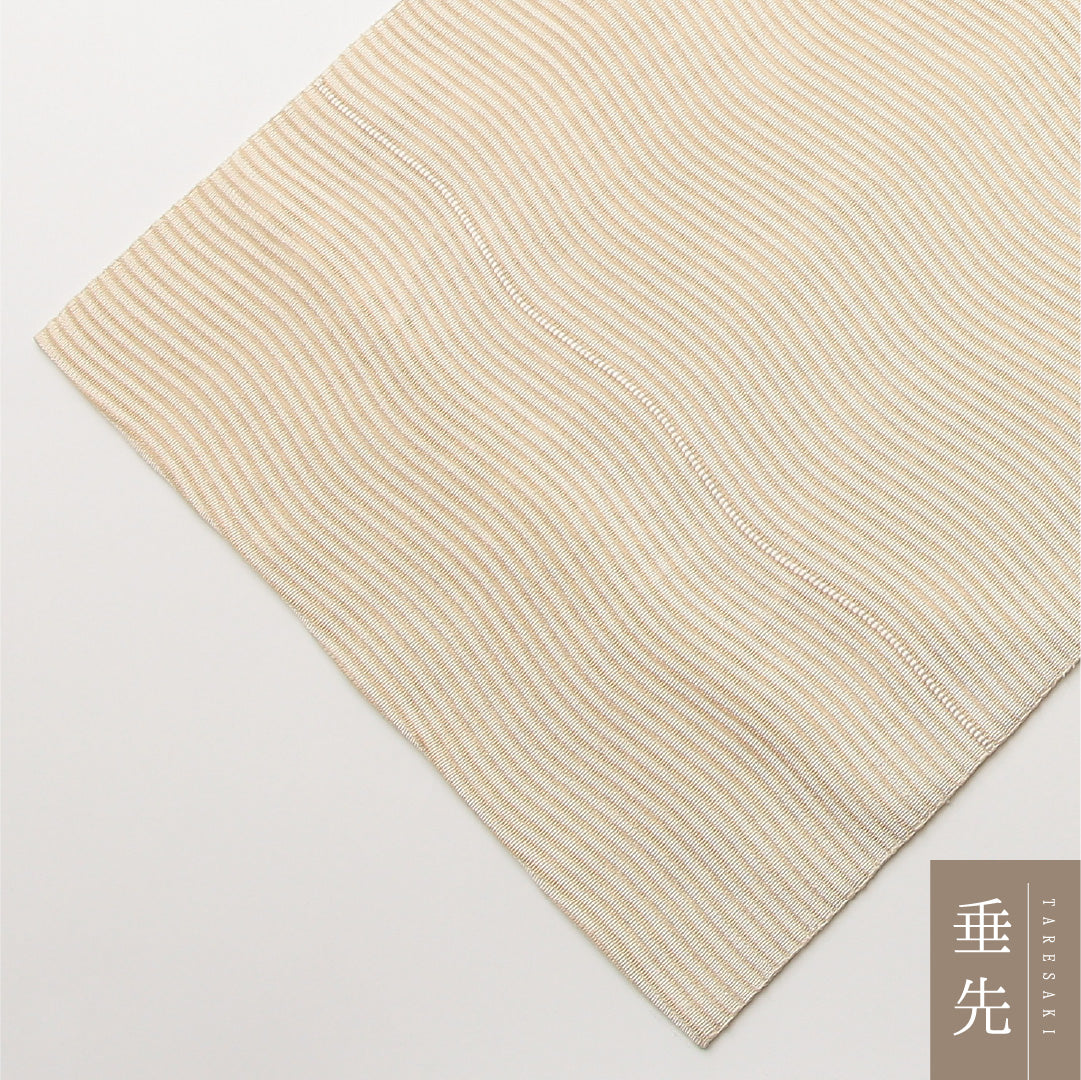 夏物 名古屋帯 ポイント柄 帯丈372cm カジュアル Aランク 正絹 絽 よろけ縞 クリーム系 1224-01991