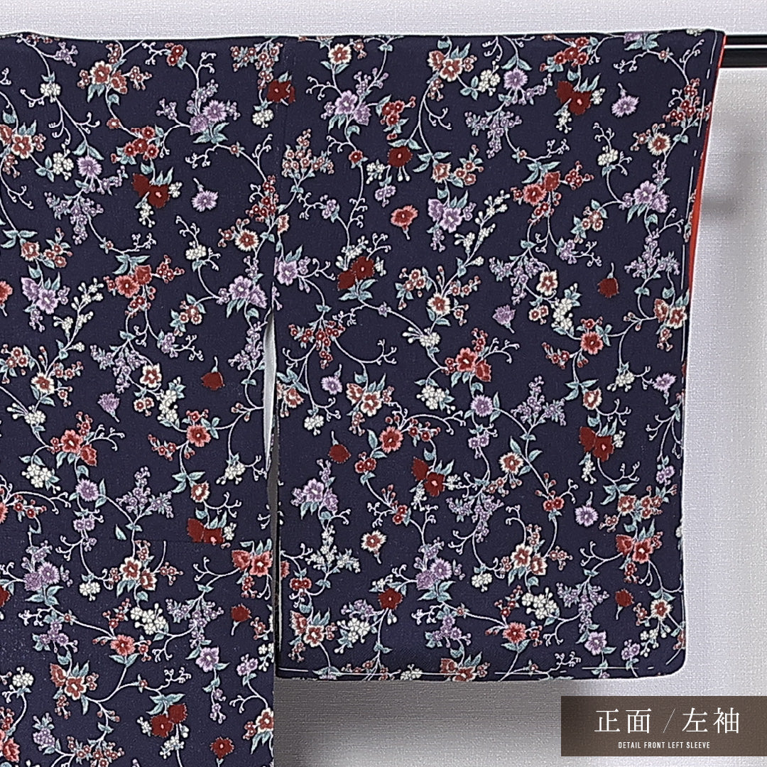 紬 袷 身丈160cm 裄丈62cm 正絹 Aランク カジュアル 広衿 Lサイズ 撫子 紺系 RP 1223-11290