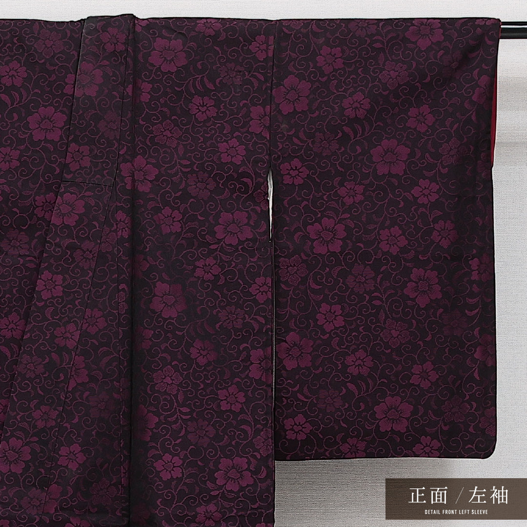 小紋 袷 身丈149cm 裄丈62cm 正絹 Sランク インフォーマル バチ衿 XSサイズ 唐華 紫系 RP 1221-14364