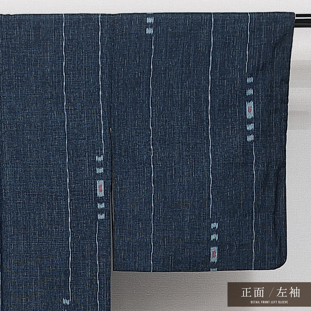 アンティーク 洗える着物 木綿の紬 袷 身丈155cm 裄丈61cm 木綿 Aランク バチ衿 Mサイズ 創作柄 紺系 RP 1223-14315