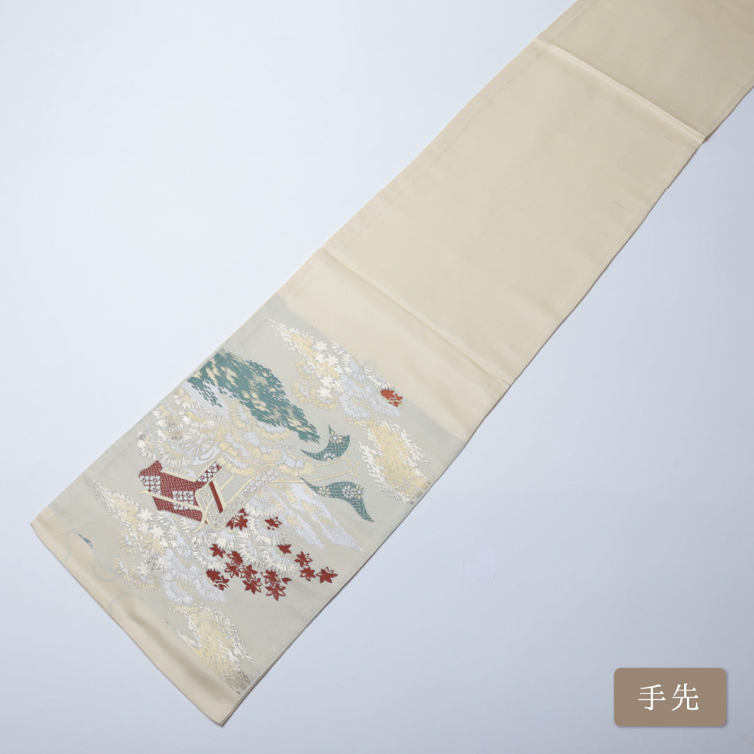 袋帯 帯丈400cm 六通 仕立て上がり フォーマル Aランク 茶屋辻 クリーム系 122300541315