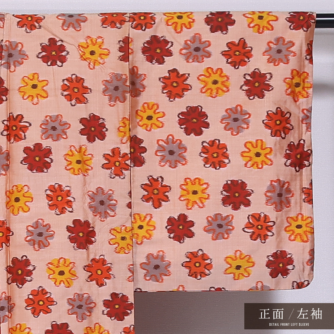 アンティーク 銘仙の着物 袷 身丈151cm 裄丈62cm 正絹 Cランク バチ衿 Sサイズ 花柄 朱系 RP 1223-11860