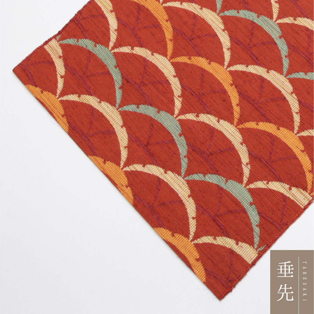 八寸名古屋帯 Sランク 帯丈330cm 正絹 六通 開き仕立て 織り カジュアル 紬 青海波 朱系 LP 1245-01587