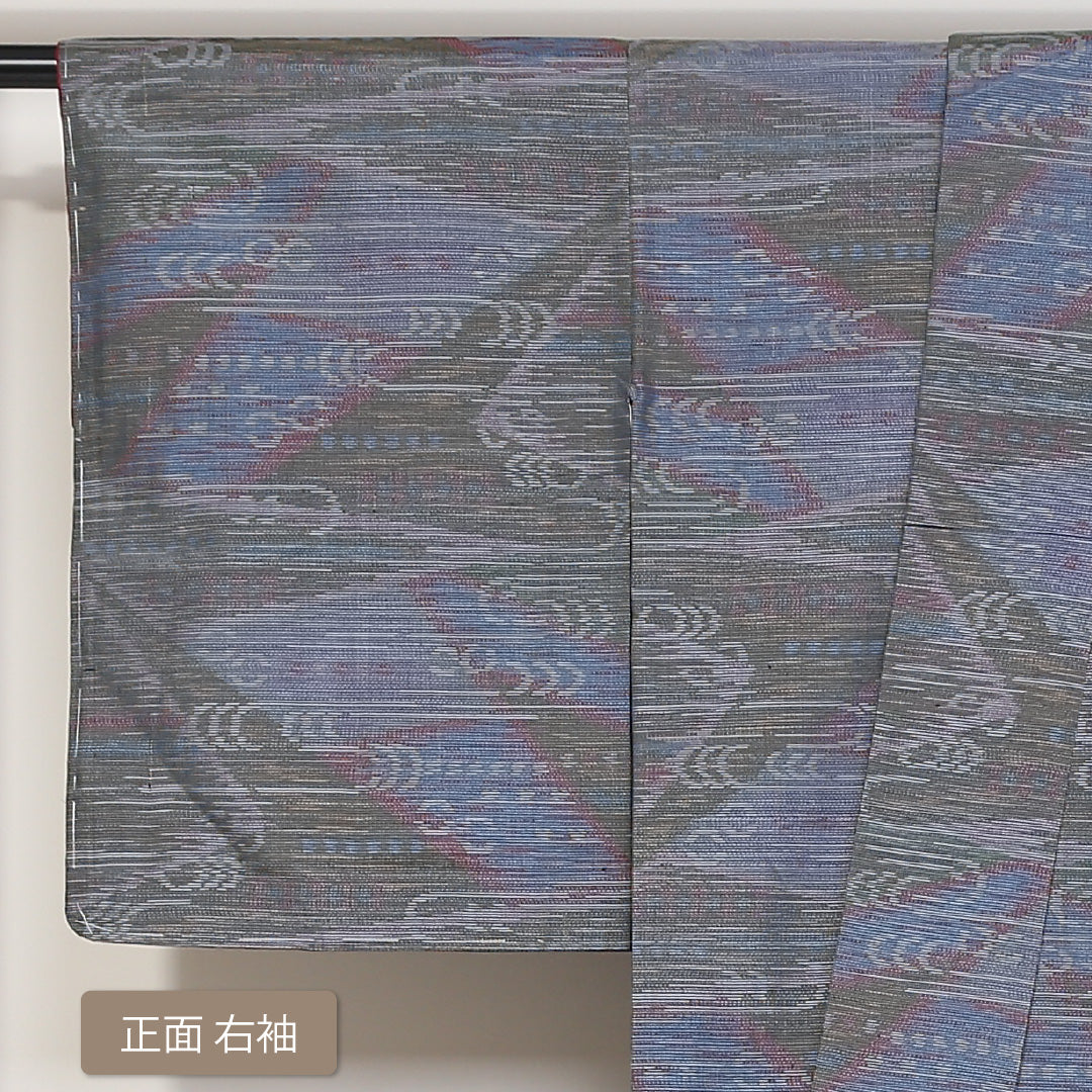 大島紬 袷 身丈155cm 裄63.5cm 正絹 グレー系 Aランク 色大島 流水 モダン 1216-00657-3322