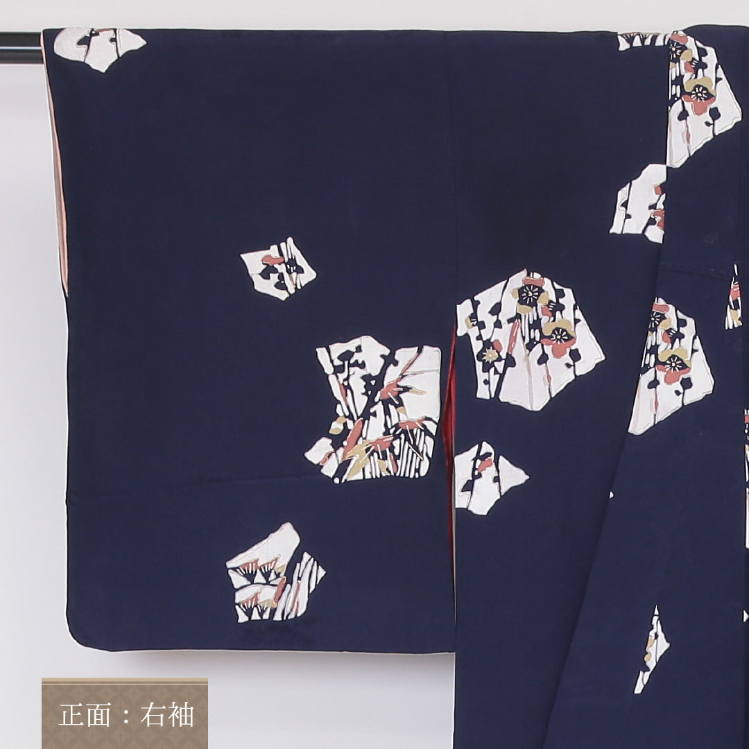 アンティーク 小紋 袷 身丈144cm 裄63cm 正絹 紺系 Bランク 1215-02115