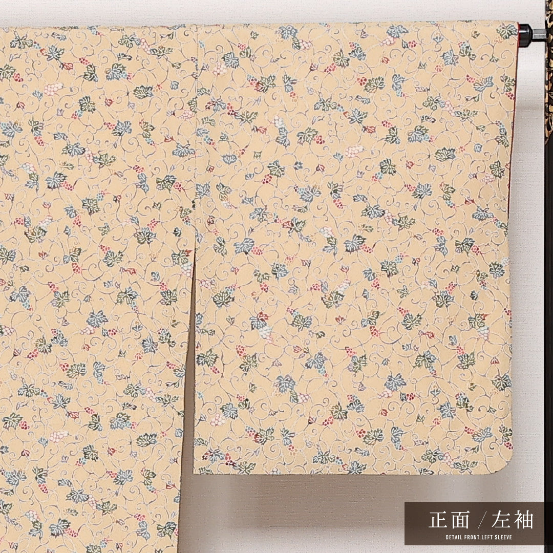 洗える着物 小紋 袷 身丈162cm 裄丈66cm ポリエステル Sランク インフォーマル 広衿 Lサイズ 葡萄 ベージュ系 RP 1221-13592
