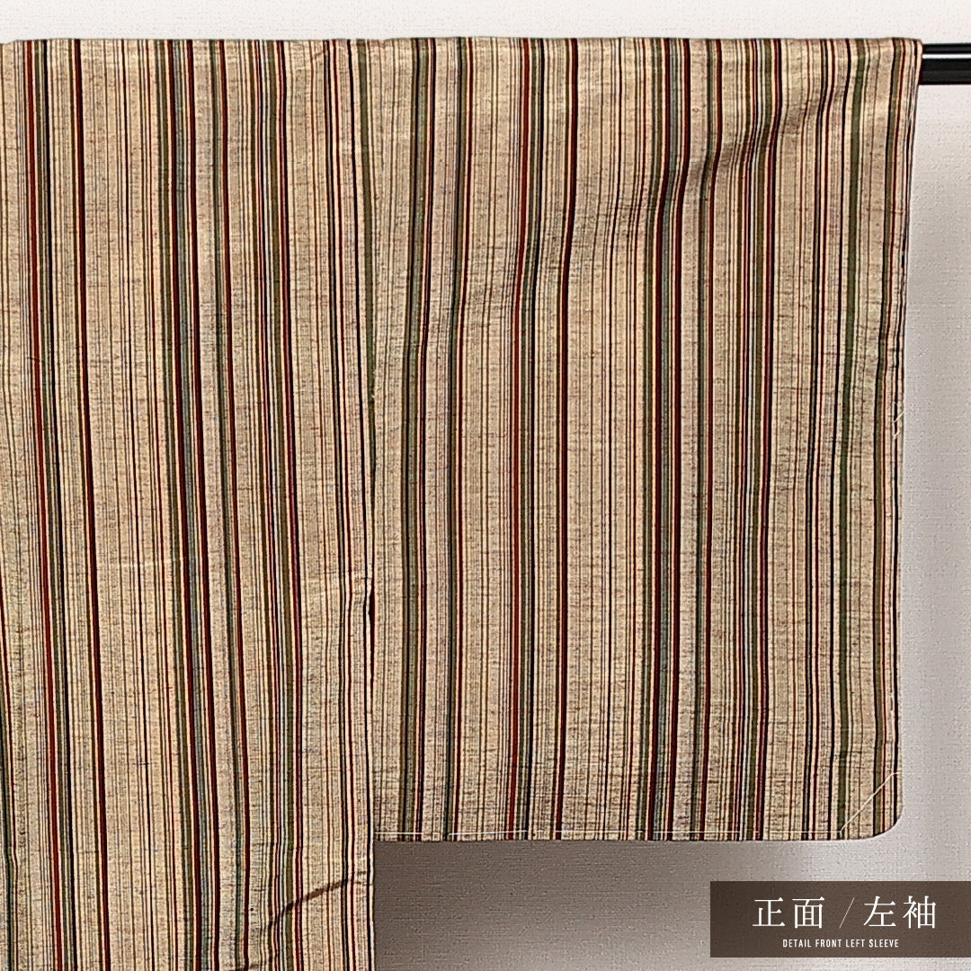 上田紬 袷 身丈160cm 裄丈63cm 正絹 Aランク カジュアル 広衿 Lサイズ 縞 茶系 HP 1223-14106