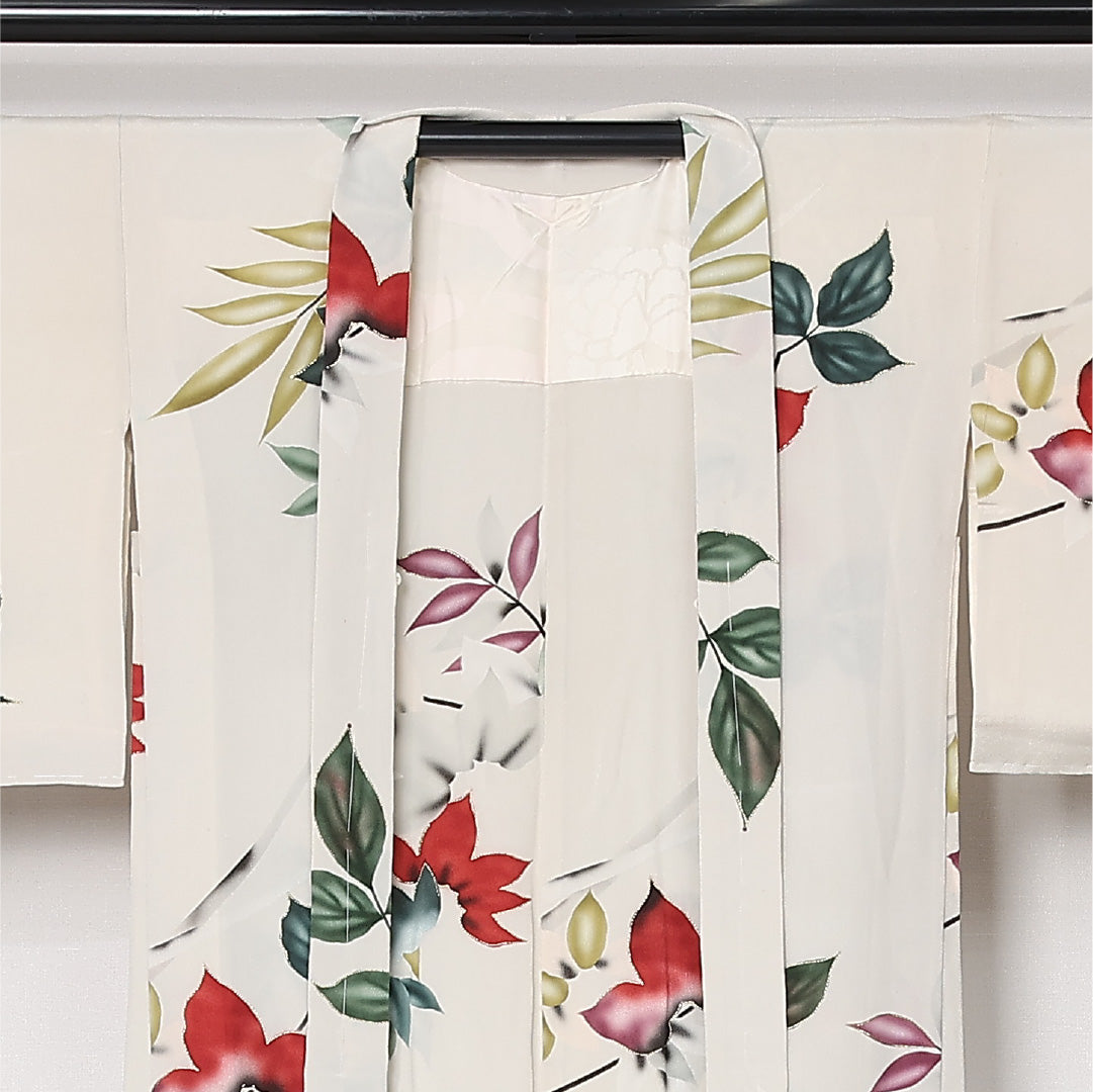 羽織 袷 身丈81cm 裄丈63cm 正絹 Cランク カジュアル Sサイズ 花柄 白系 LP 1232-12812