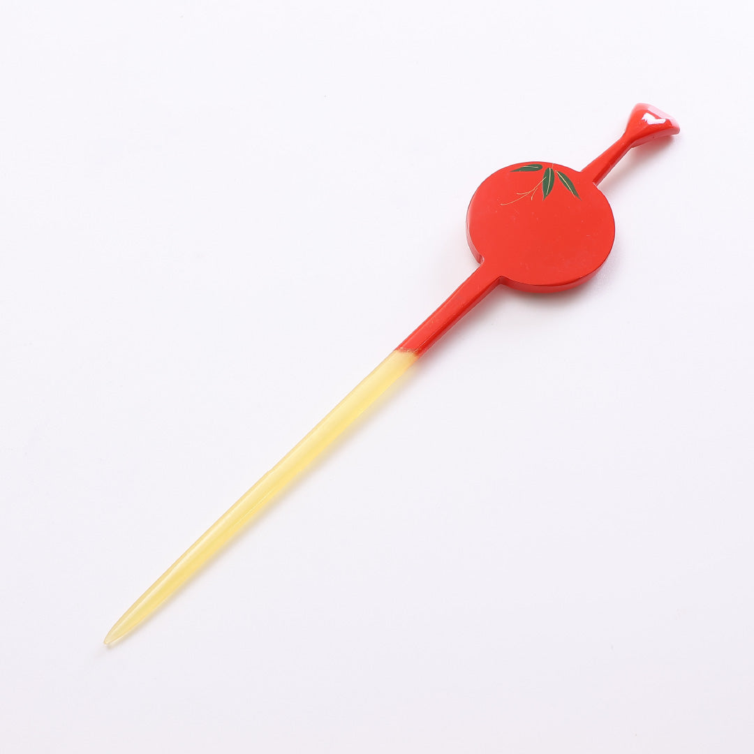 平打 髪飾り Sランク 白甲風 かんざし 蒔絵 竹 笹 朱系 1237-00377