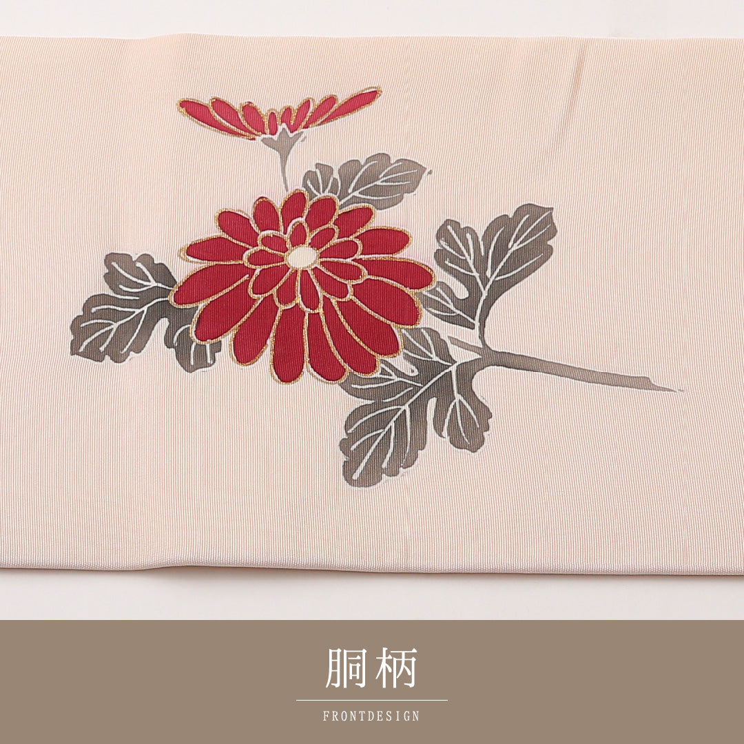 名古屋帯 ポイント柄 帯丈366cm カジュアル Cランク 正絹 塩瀬 菊 ピンク系 1224-02435