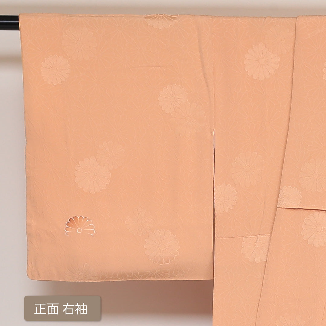 小紋 袷 身丈153cm 裄63cm 朱系 菊 正絹 Aランク 1215-01630-3216