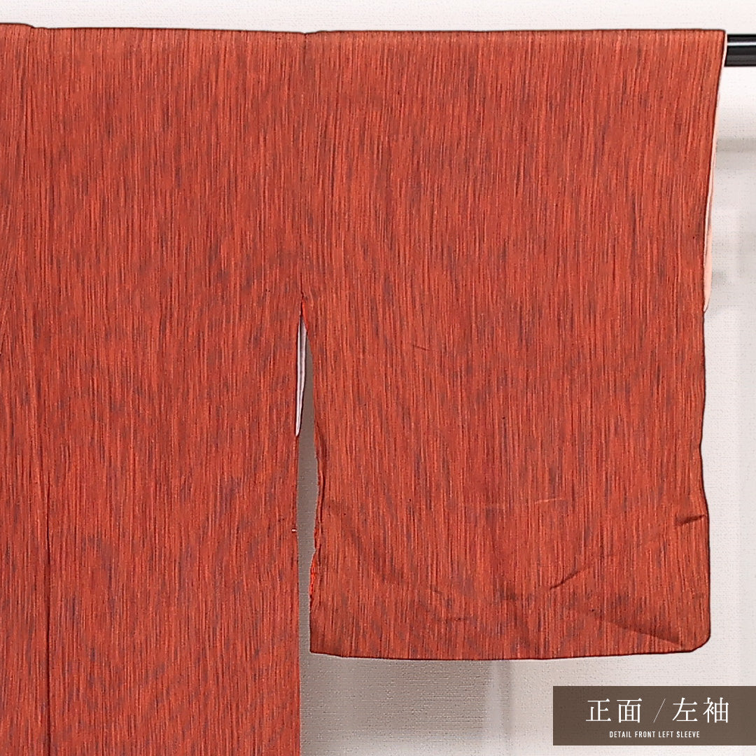 アンティーク お召 袷 身丈146cm 裄丈61cm 正絹 Bランク バチ衿 XSサイズ 創作柄 朱系 HP 1222-13363
