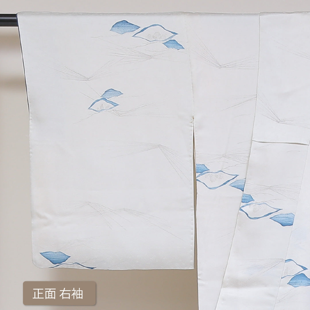 小紋 袷 身丈156cm 裄66cm 白系 松葉 正絹 Aランク 1215-01802-3311