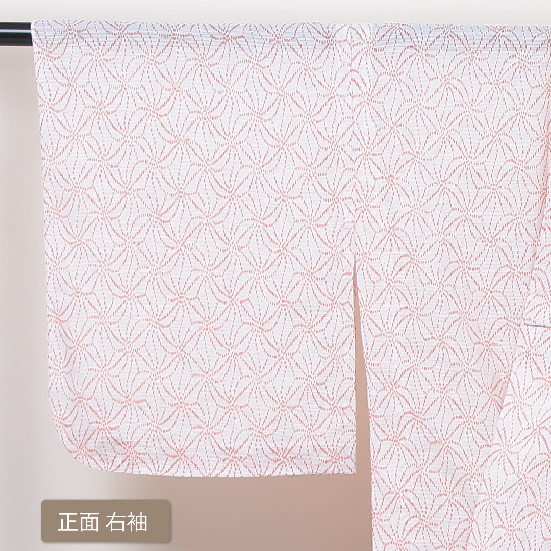 小紋 絽 身丈162cm 裄64.5cm 白系 洗える着物 Bランク 夏着物 1215012324411