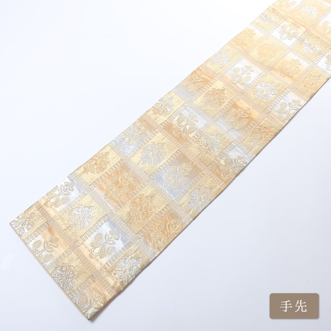 袋帯 帯丈396cm 六通 未仕立て フォーマル Aランク 名物裂 京袋帯 金系 1223-00809-321 1223-00809