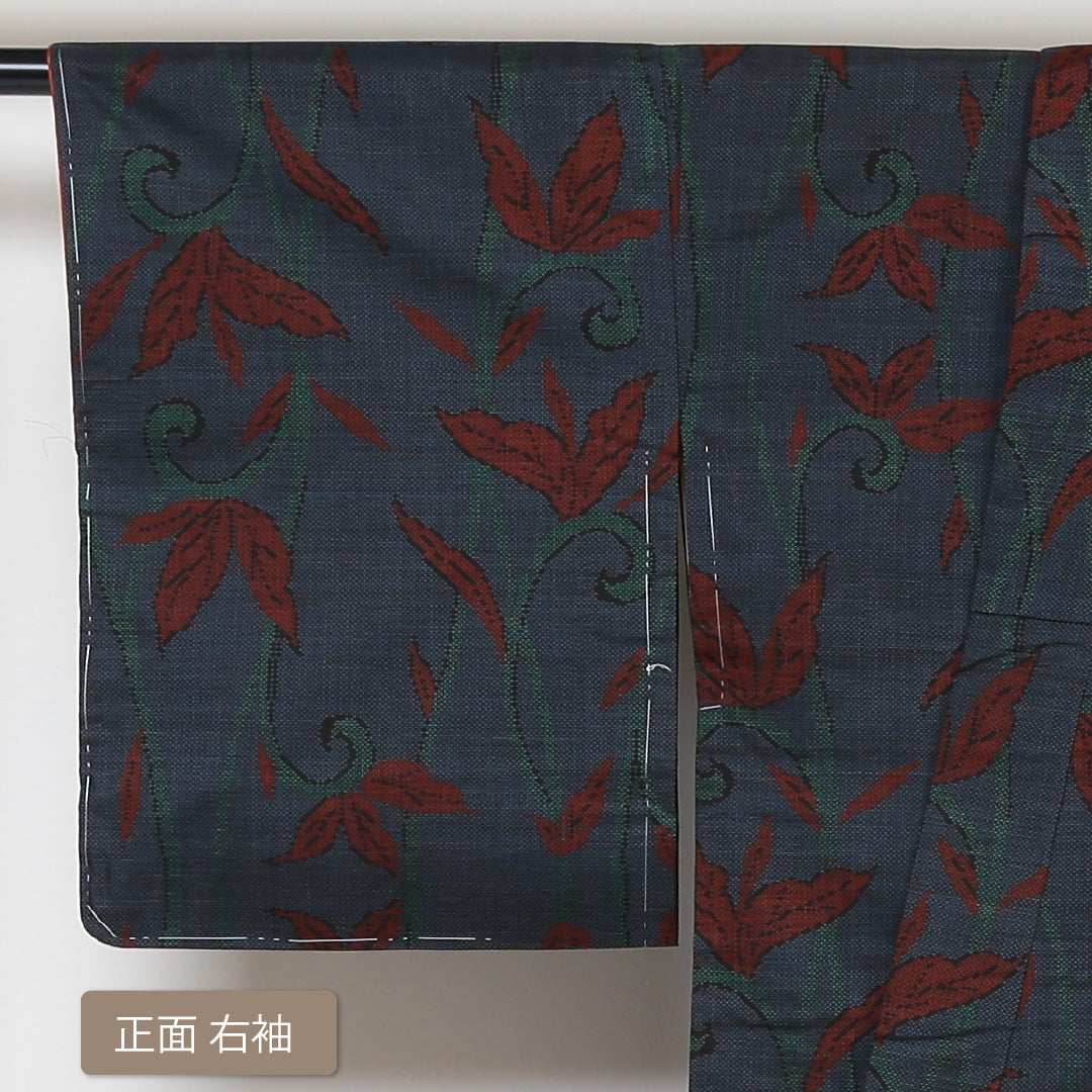 大島紬 袷 身丈159cm 裄65cm 正絹 紺系 Aランク 花柄 しつけ糸 1216-00530-3318 1216-00530