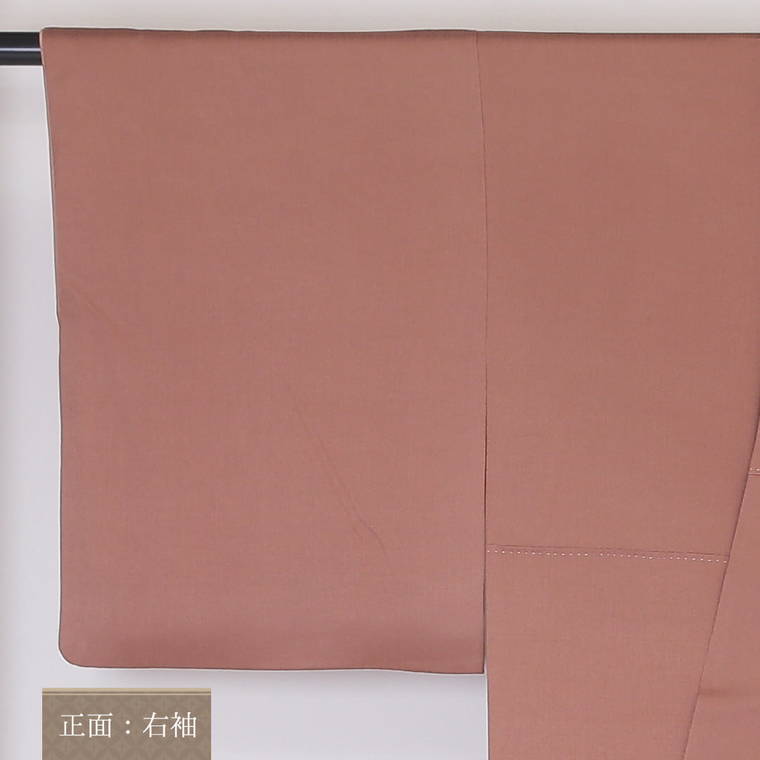 訪問着 袷 身丈156cm 裄丈63cm 正絹 Sランク Mサイズ 広衿 セミフォーマル 鳥 扇 引箔 刺繍 茶系 1212-04487