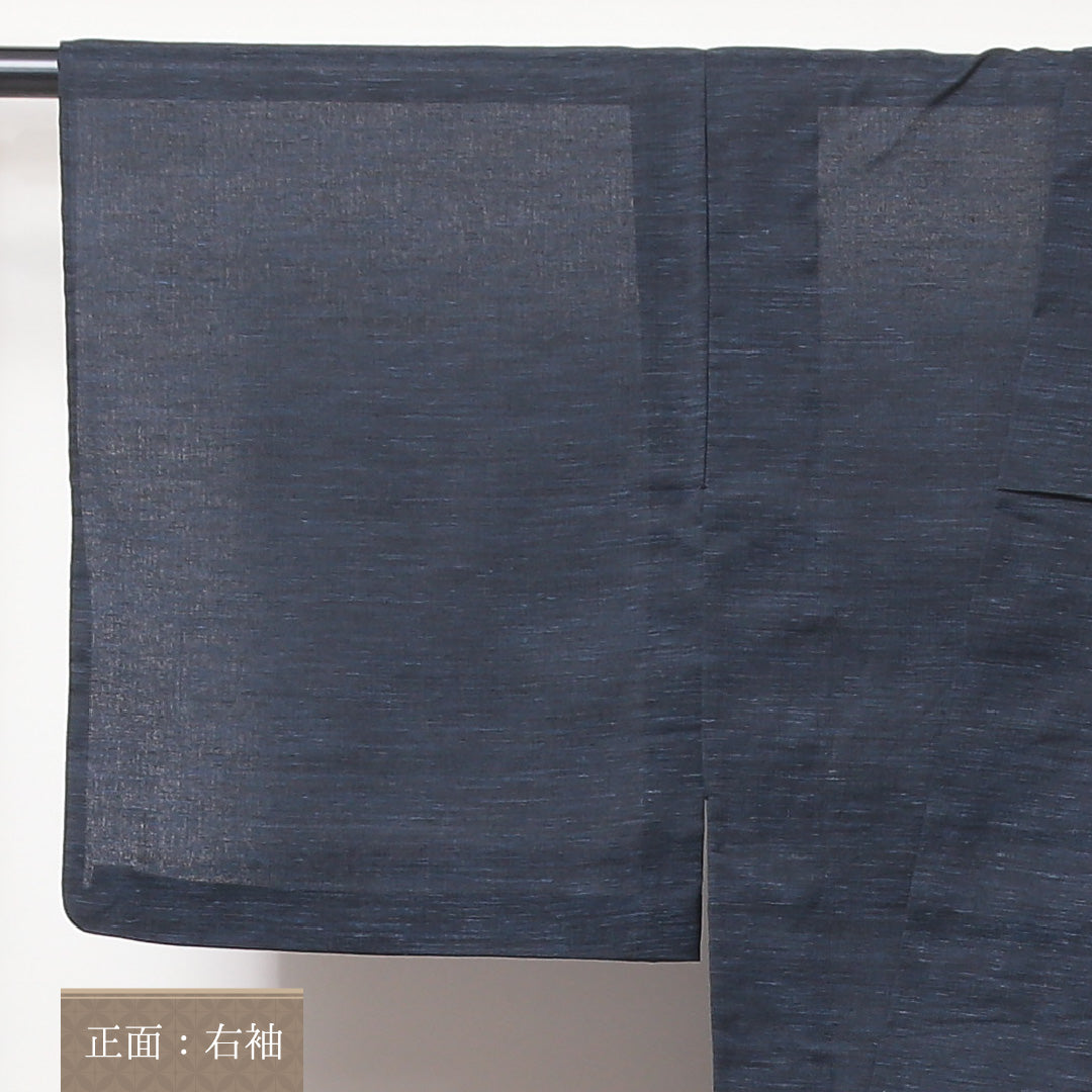 夏物 紬 夏紬 身丈152cm 裄丈61cm 正絹 Bランク カジュアル 広衿 Sサイズ 無地 紺系 RP 1223-03500