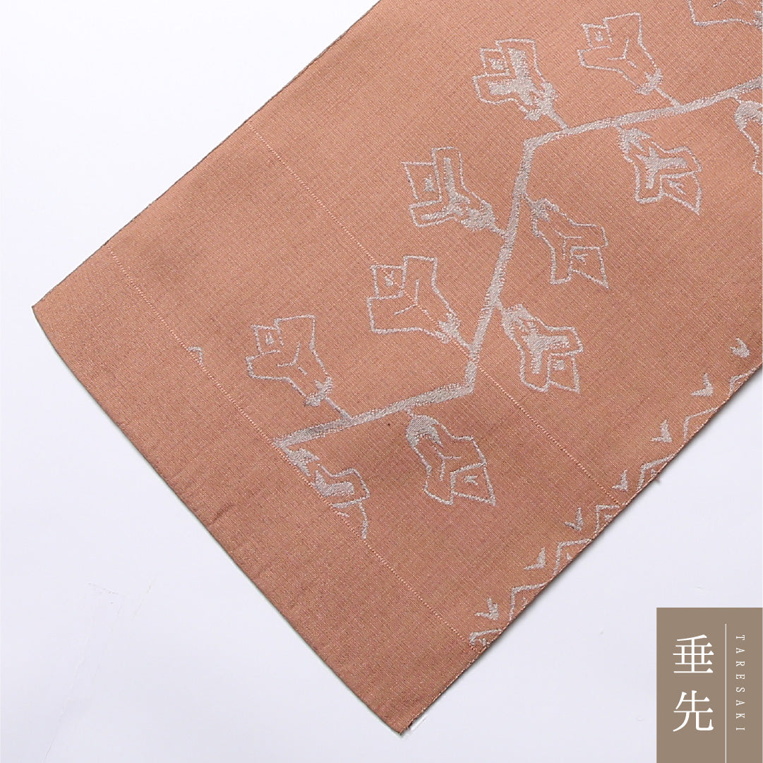 八寸名古屋帯 Aランク 帯丈340cm 正絹 六通 開き仕立て 織り カジュアル 植物柄 ピンク系 LP 1245-02477