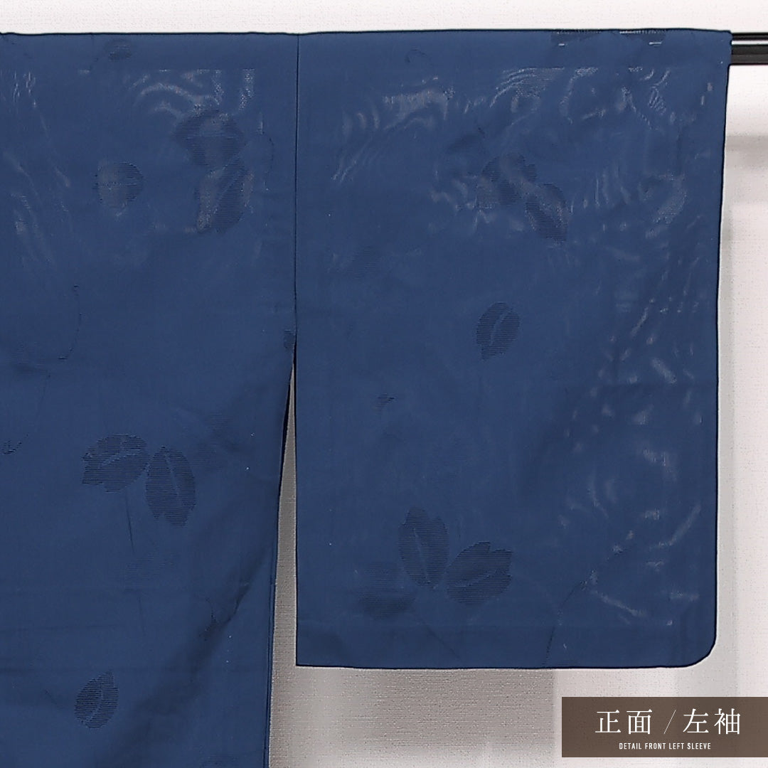 夏物 小紋 紗 身丈157cm 裄丈67cm Sランク 正絹 バチ衿 Mサイズ カジュアル もじり織 蔦 青系 シック 落ち着き 1215-13307