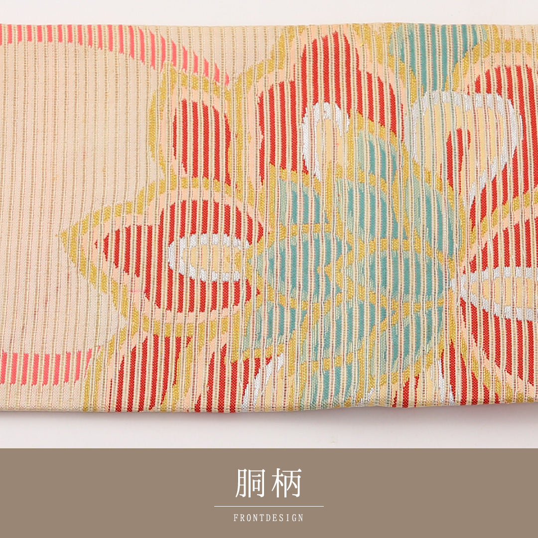 アンティーク 夏物 名古屋帯 六通 帯丈473cm Cランク 正絹 絽 宝相華 クリーム系 1224-02292