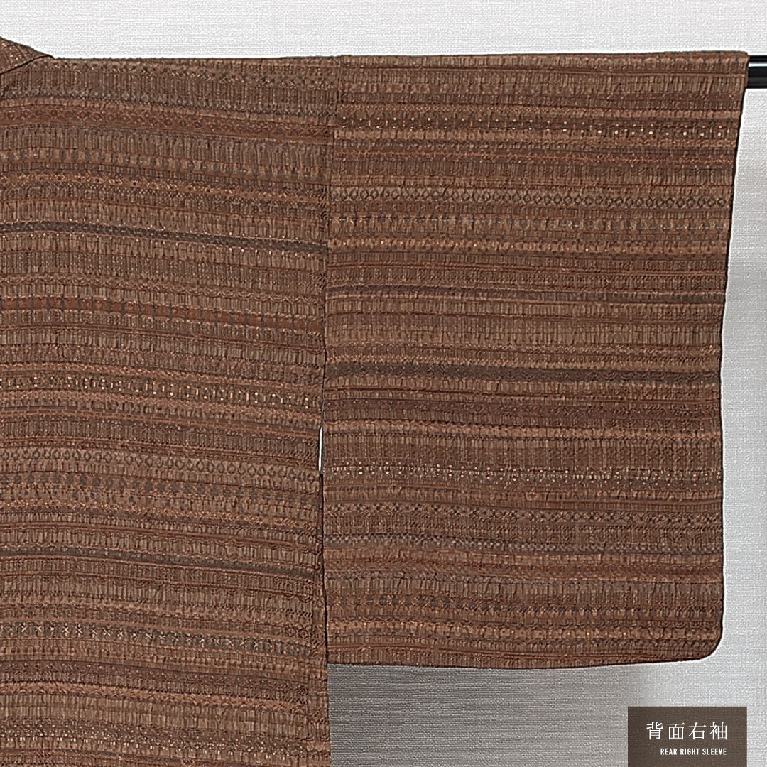 羽織 袷 身丈78cm 裄丈61cm 正絹 Sランク カジュアル Sサイズ 紐あり 幾何学柄 茶系 RP 1232-14658