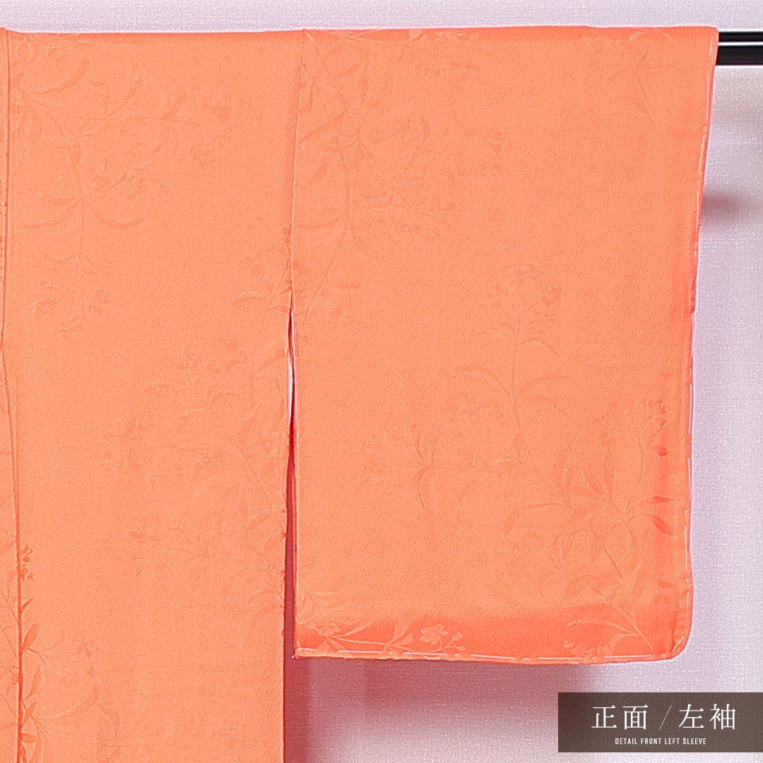 色無地 袷 身丈151cm 裄丈61cm 正絹 Sランク 紋意匠 (花柄) インフォーマル 広衿 Sサイズ 朱系 RP 1219-11389