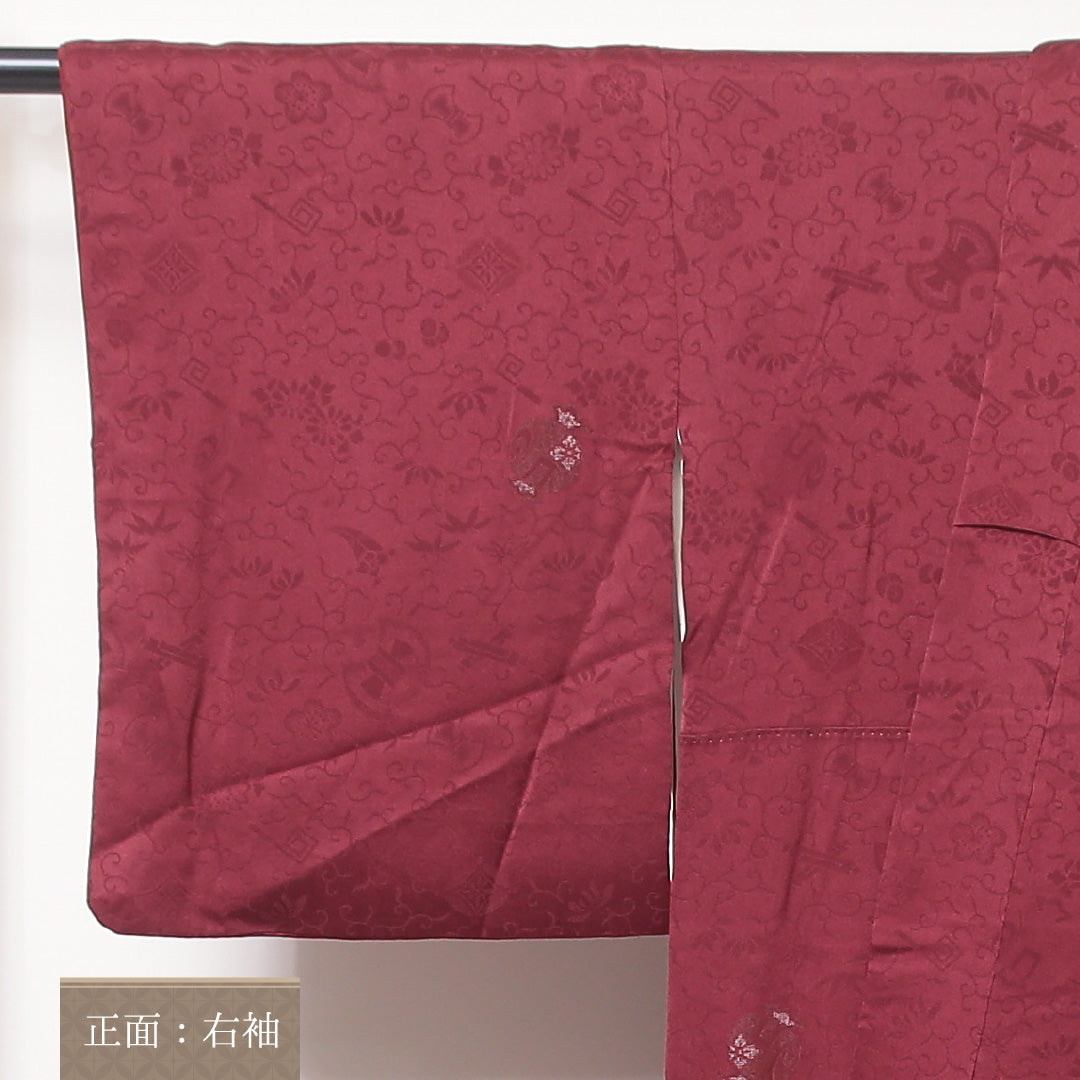 アンティーク 小紋 袷 身丈153cm 裄64cm 正絹 小槌や唐草 銀糸 紫系 Sランク 1215-02240