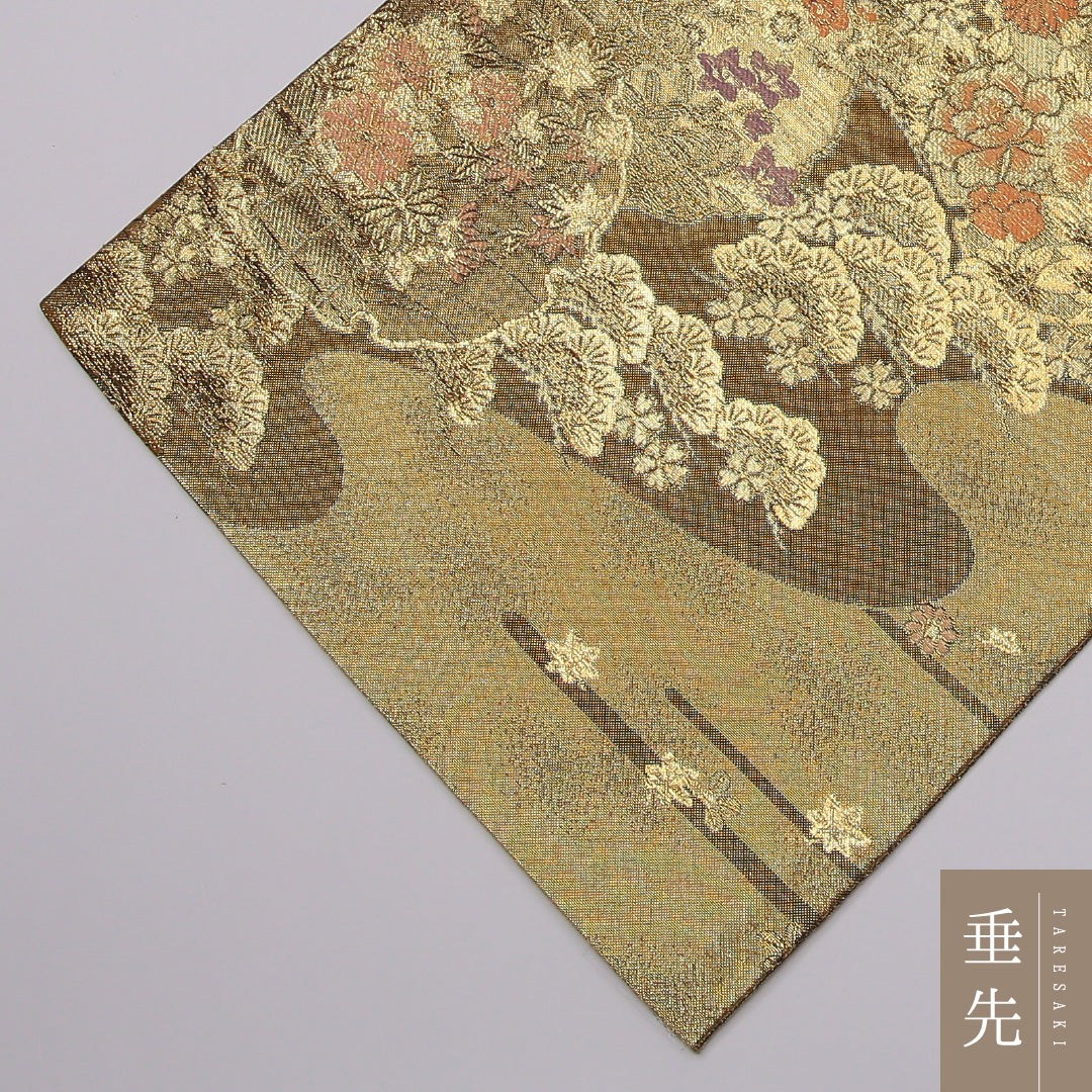 袋帯 帯丈420cm 正絹 六通 フォーマル 道長取り エ霞 四季草花 金系 1243-01154