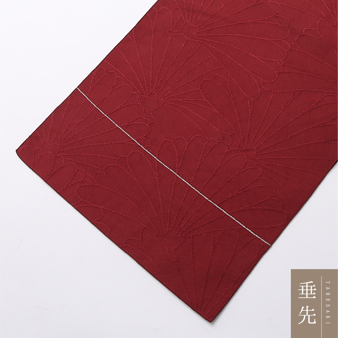 八寸名古屋帯 Cランク 帯丈368cm 正絹 全通 開き仕立て 織り セミフォーマル 菊 赤系 HP 1245-02765