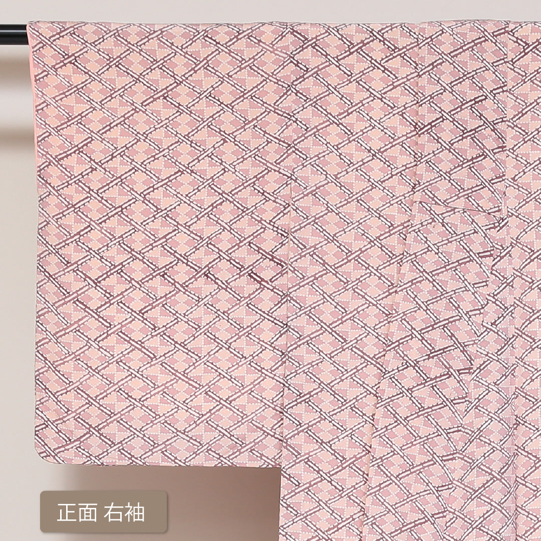 レトロ 小紋 袷 身丈147cm 裄61.5cm ピンク系 正絹 Cランク 1215-01778-5113
