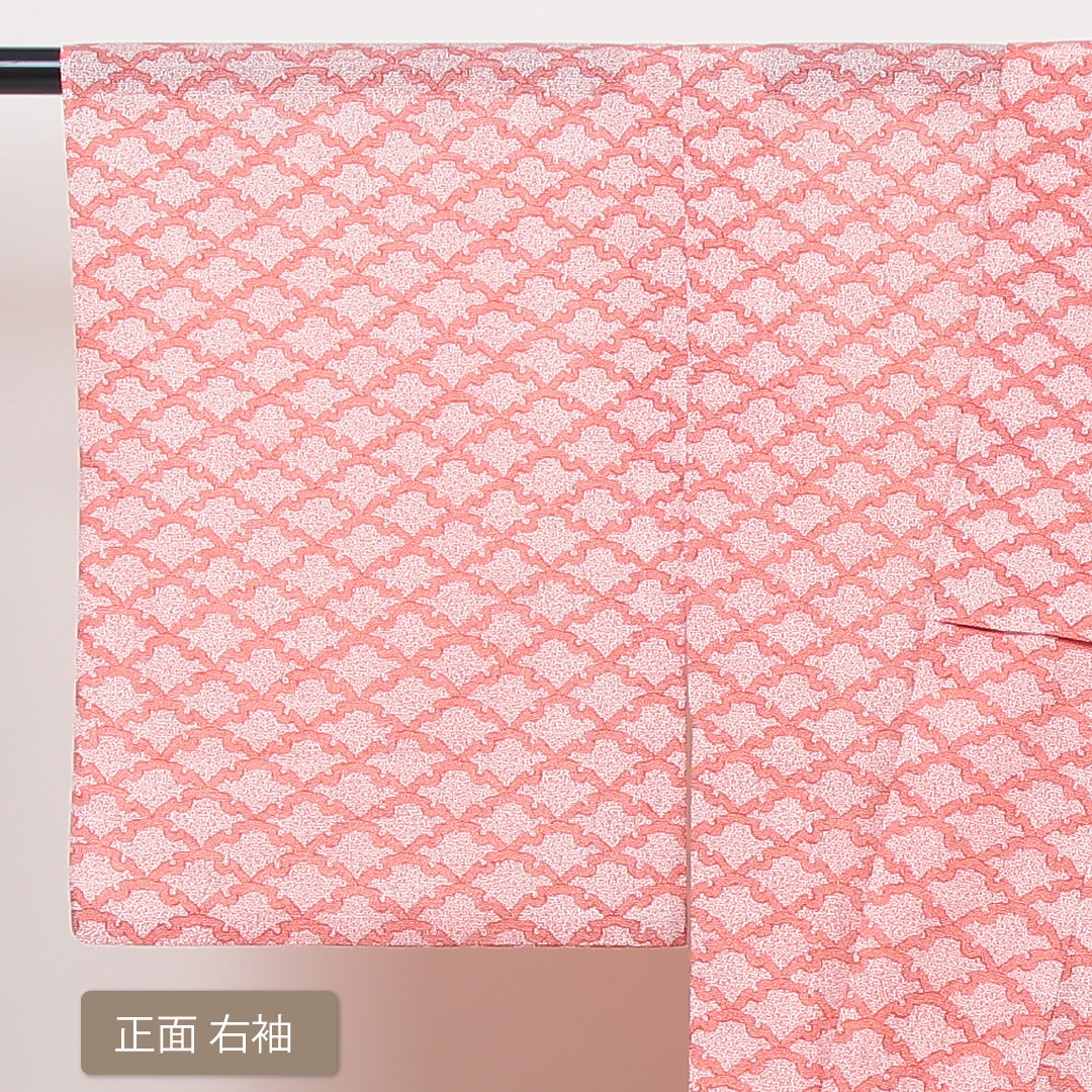 小紋 紗 身丈159cm 裄63cm 朱系 洗える着物 Aランク 夏着物 1215011383316