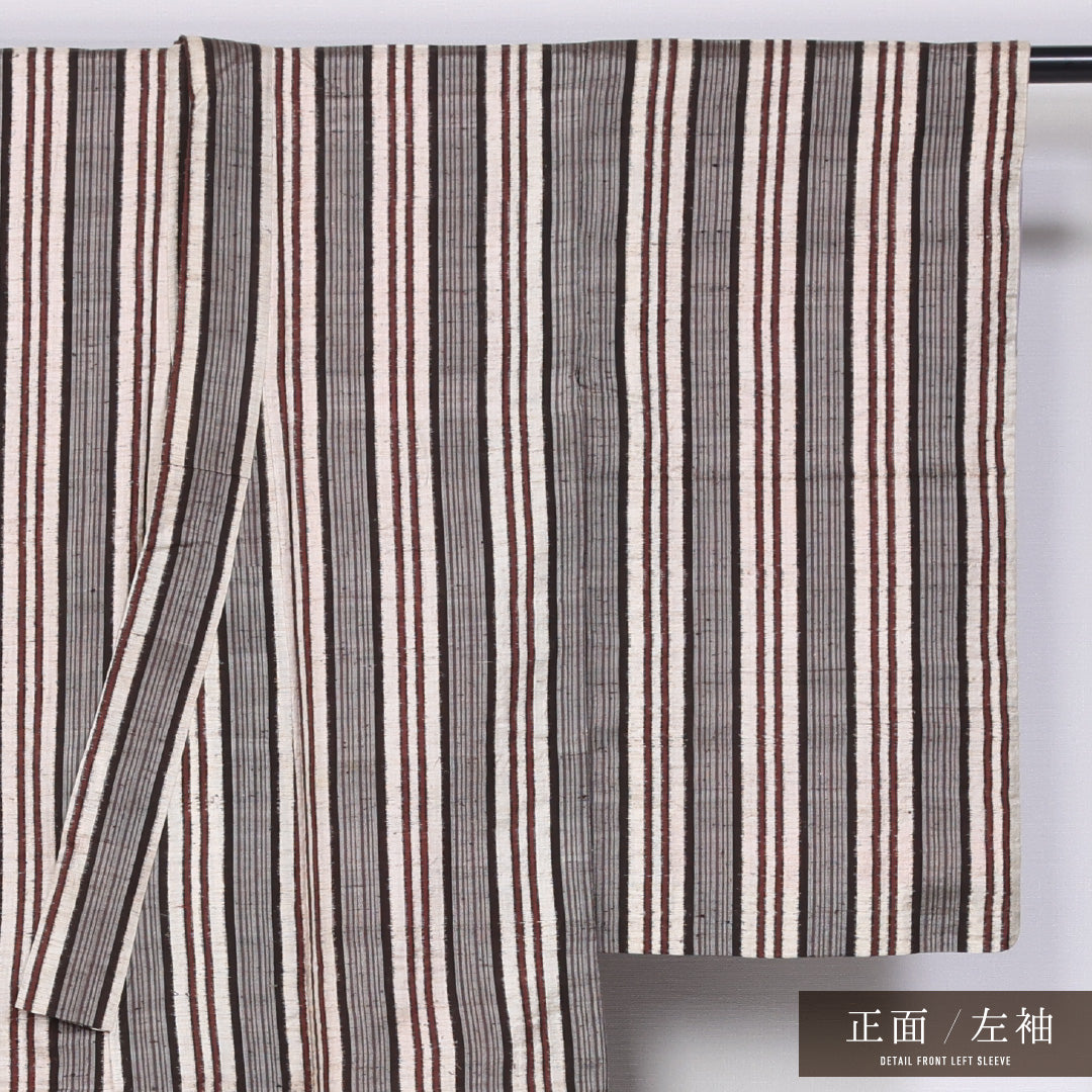 アンティーク 紬 袷 身丈144cm 裄丈59cm 正絹 Aランク バチ衿 XSサイズ 縞 茶系 M4 1223-11519