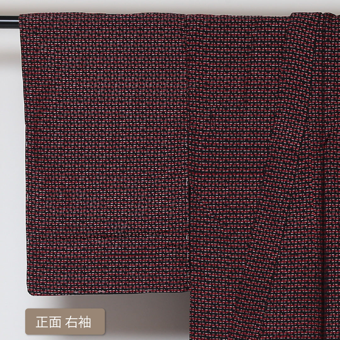 小紋 袷 身丈150cm 裄丈64cm 正絹 Aランク インフォーマル バチ衿 Sサイズ 創作柄 黒系 HP 1221-01520