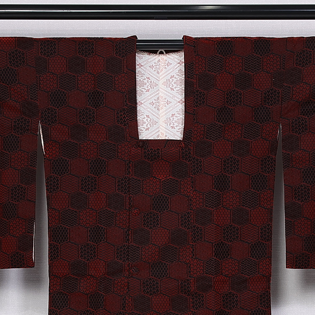 道行コート 身丈101cm 裄丈66cm M ポリエステル Sランク 袷 洗える着物 亀甲 毘沙門亀甲 1263-10615