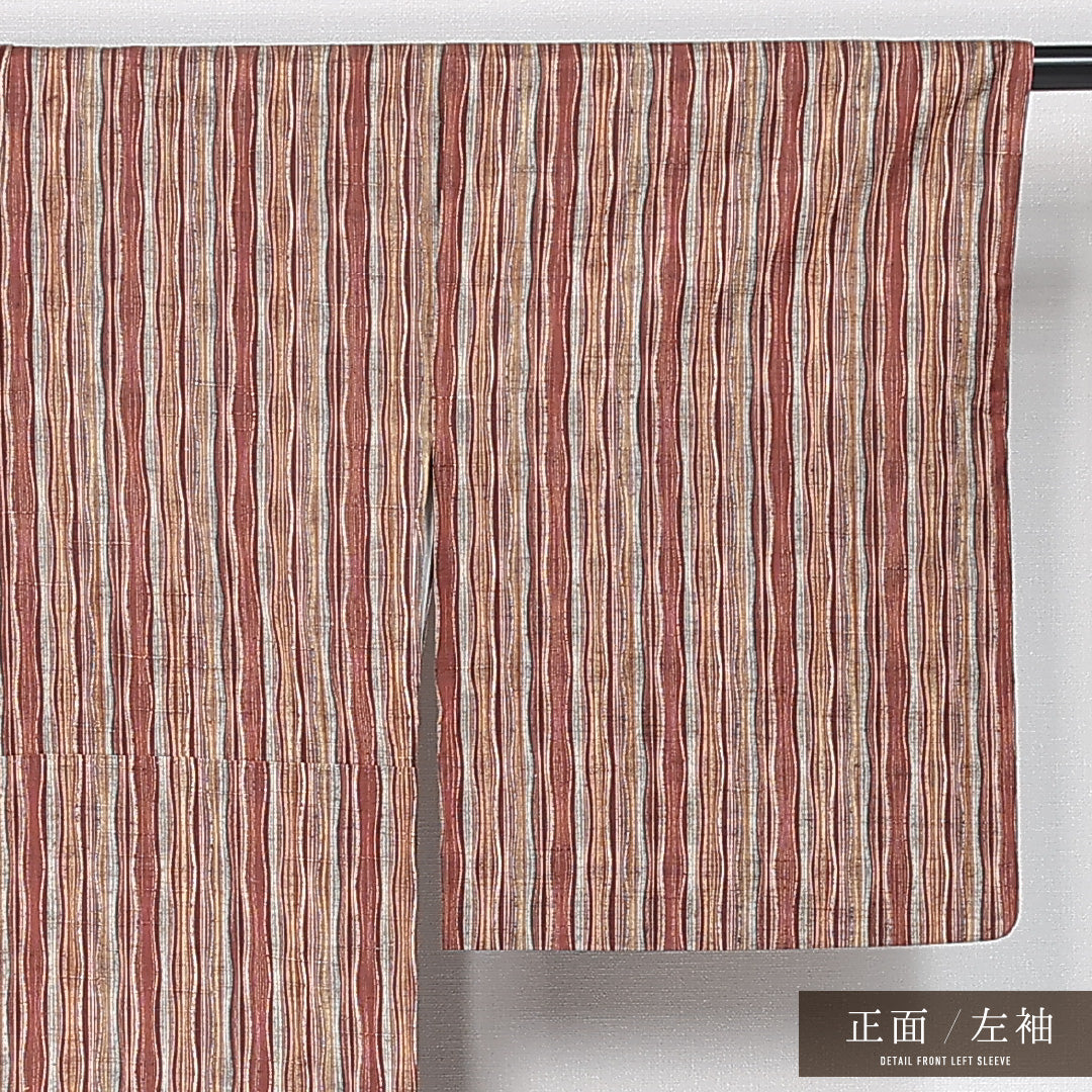 紬 袷 身丈163cm 裄丈65cm 正絹 Sランク カジュアル 広衿 Lサイズ よろけ縞 多色系 RP 1223-11922
