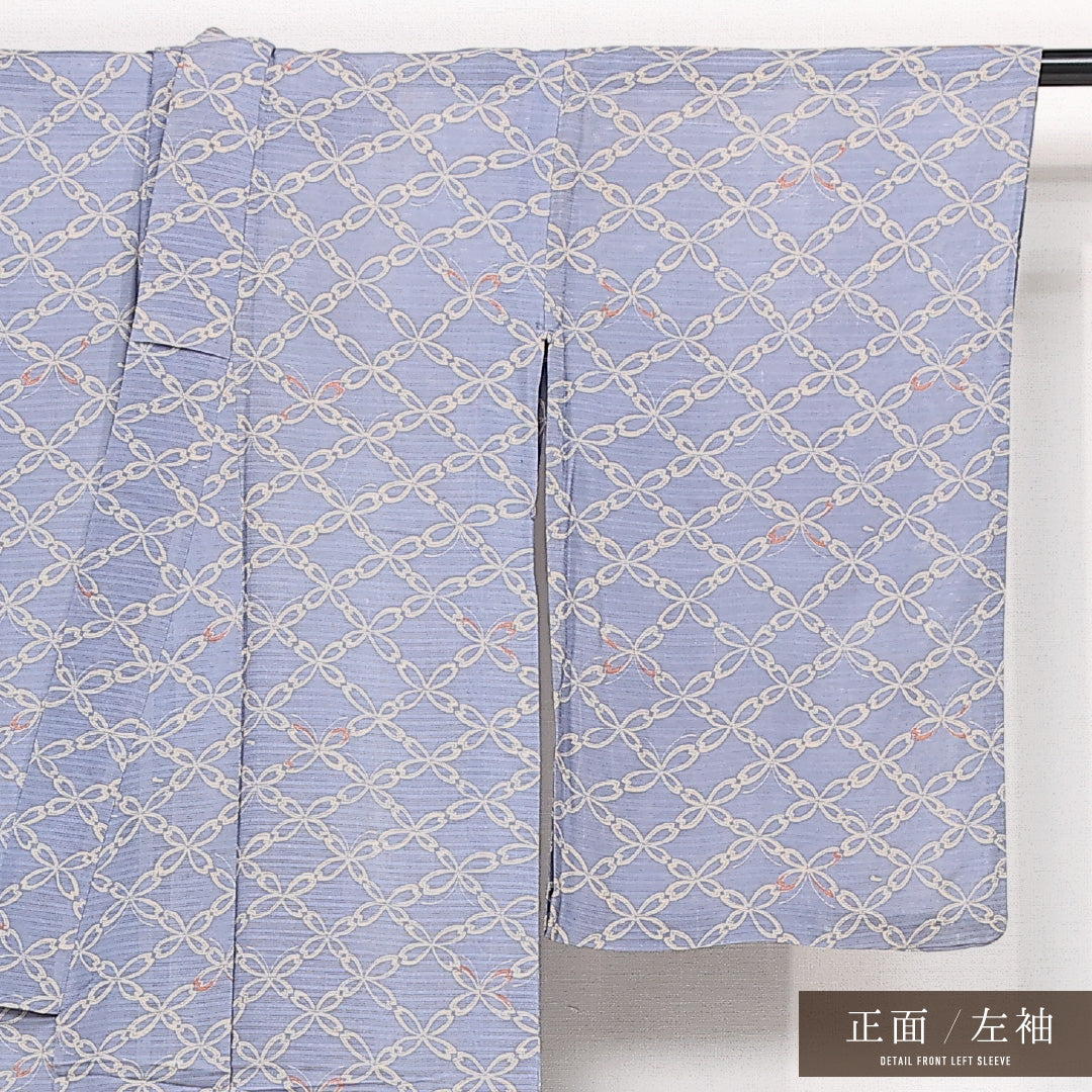 アンティーク 夏物 小紋 絽 身丈143cm 裄丈62cm 正絹 Aランク バチ衿 XSサイズ 菱 水色系 RP 1221-13346