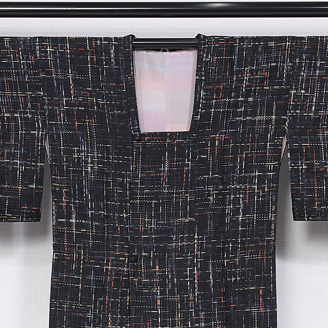 洗える着物 道行コート 袷 身丈83cm 裄丈65cm ポリエステル Sランク インフォーマル Mサイズ 格子 黒系 RP 1237-10630