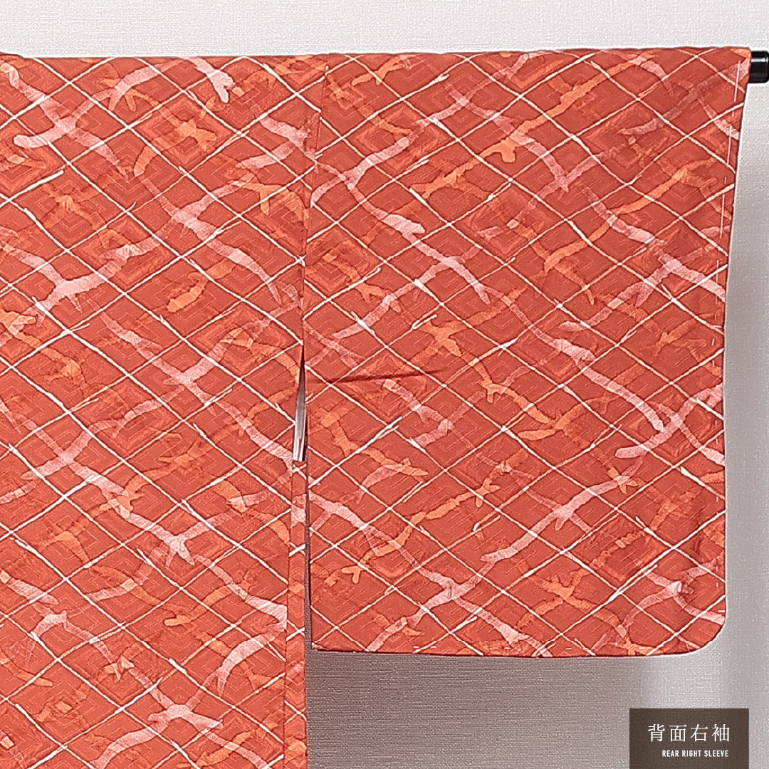 羽織 袷 身丈82cm 裄丈65cm 正絹 Sランク カジュアル Mサイズ 菱 朱系 RP 1232-14653