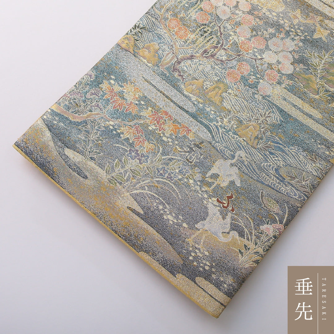 袋帯 帯丈436cm フォーマル 六通 Sランク 正絹 古典柄 吉祥文様 金系 1223-02038