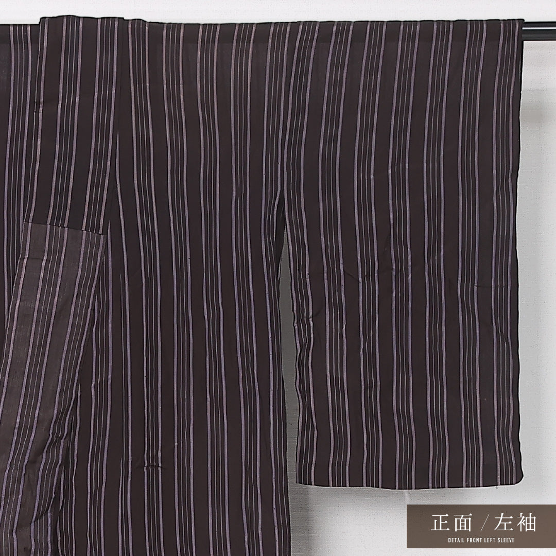 アンティーク 夏物 紬 お召 身丈147cm 裄丈62.5cm Aランク XS 正絹 紗 バチ衿 縞 紫系 1216-12466