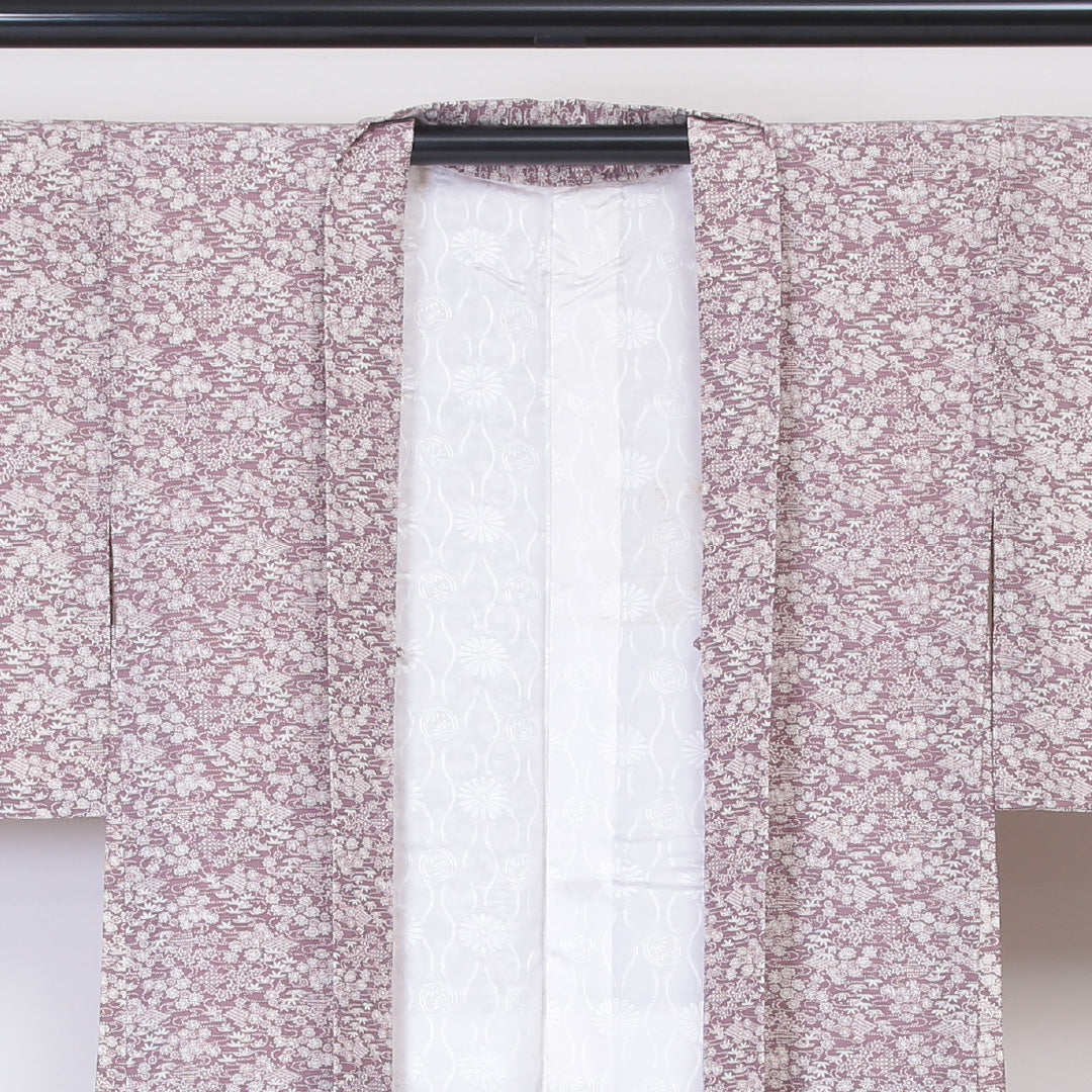 羽織 袷 身丈76cm 裄丈61cm 正絹 Aランク Sサイズ カジュアル ちりめん 紅葉 紫系 1217-06003