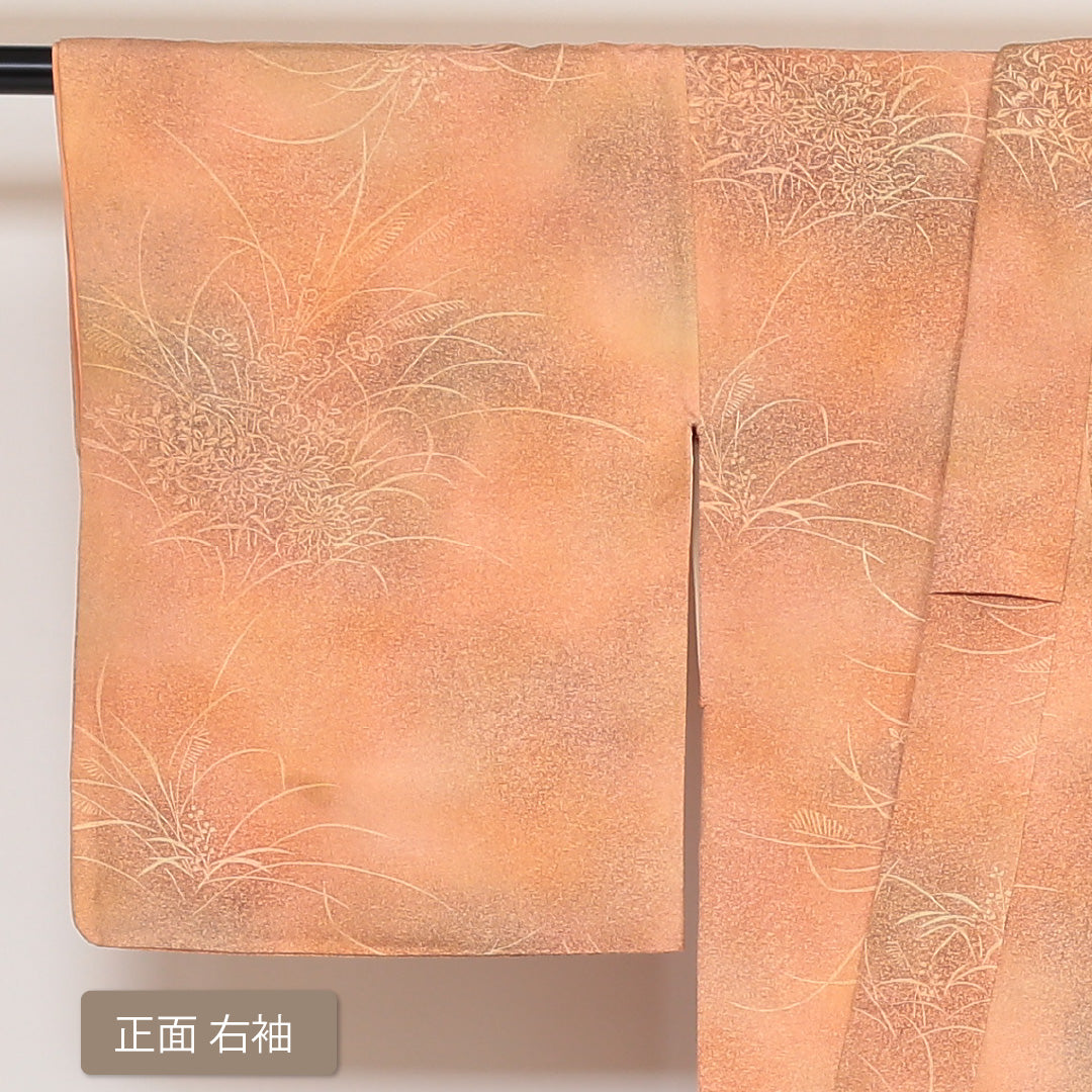 小紋 袷 身丈155cm 裄63cm 朱系 ぼかし 正絹 Aランク 1215-01632-3316